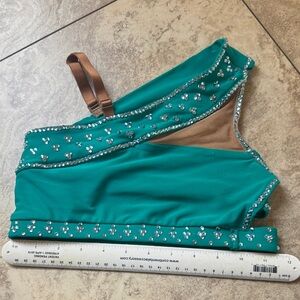 Teal One-Shoulder Embellished Dance Top